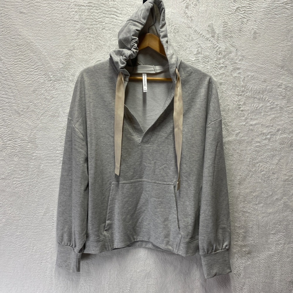Fabletics Ariana Hoodie Womens Medium Heather Gray Knit Kangaroo Pocket Pullover